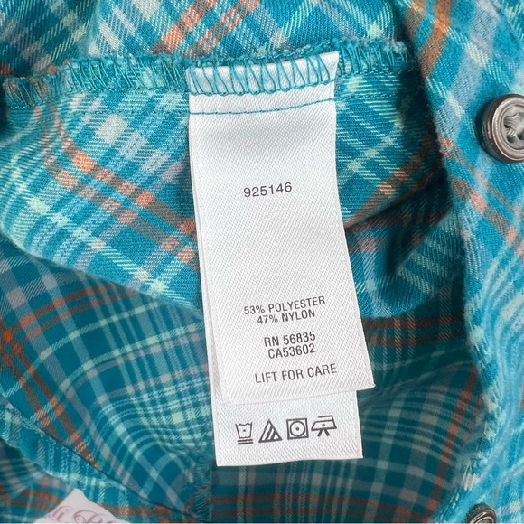 Cabela's button up long sleeve shirt Teal and Brown Plaid Button-Front Shirt - Picture 12 of 13